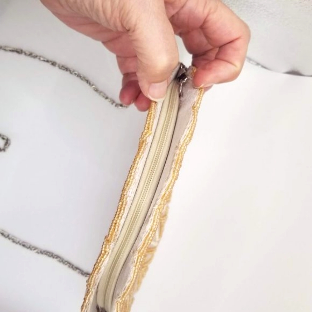 Bijoux Terner Beaded Cream Satin with Chain Mini Purse Handbag - Picture 15 of 15